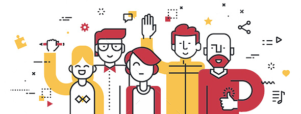developer team flat line graphic