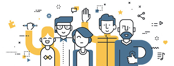 developer team flat line graphic