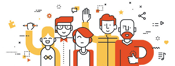developer team flat line graphic