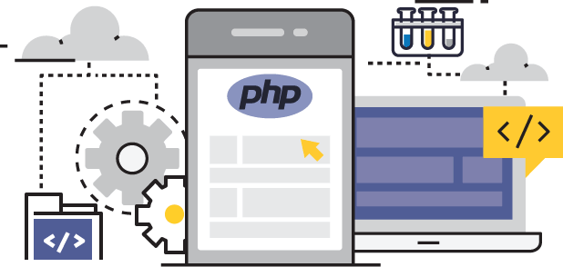 php Development flat line graphic