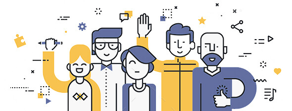 developer team flat line graphic